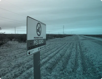 Señalización del oleoducto en el campo